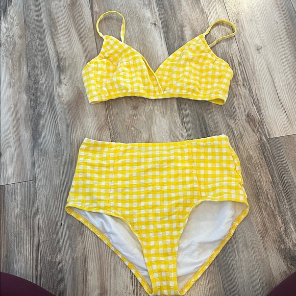 Yellow Gingham high waisted Bikini Set - Picture 1 of 3